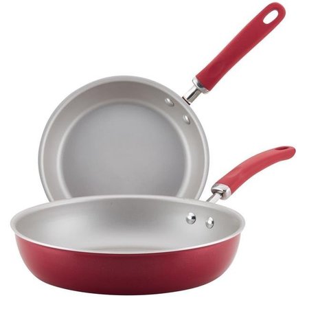 RACHAEL RAY Rachael Ray 12152 Create Delicious Aluminum Nonstick Skillet; 9.5 & 11.75 in. - Red Shimmer - Pack of 2 12152